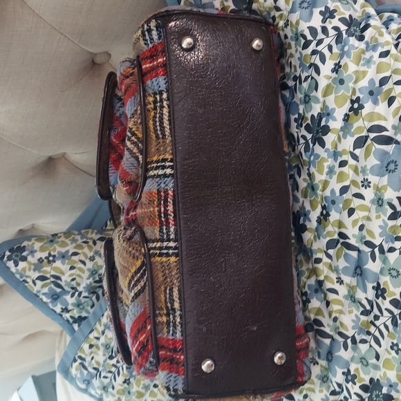 Vintage Vera Bradley Patchwork Plaid Tweed Wool Satchel Handbag - Picture 5 of 16